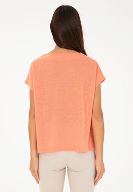 Kadın Somon Desenli V Yaka Tişört - 50281805004