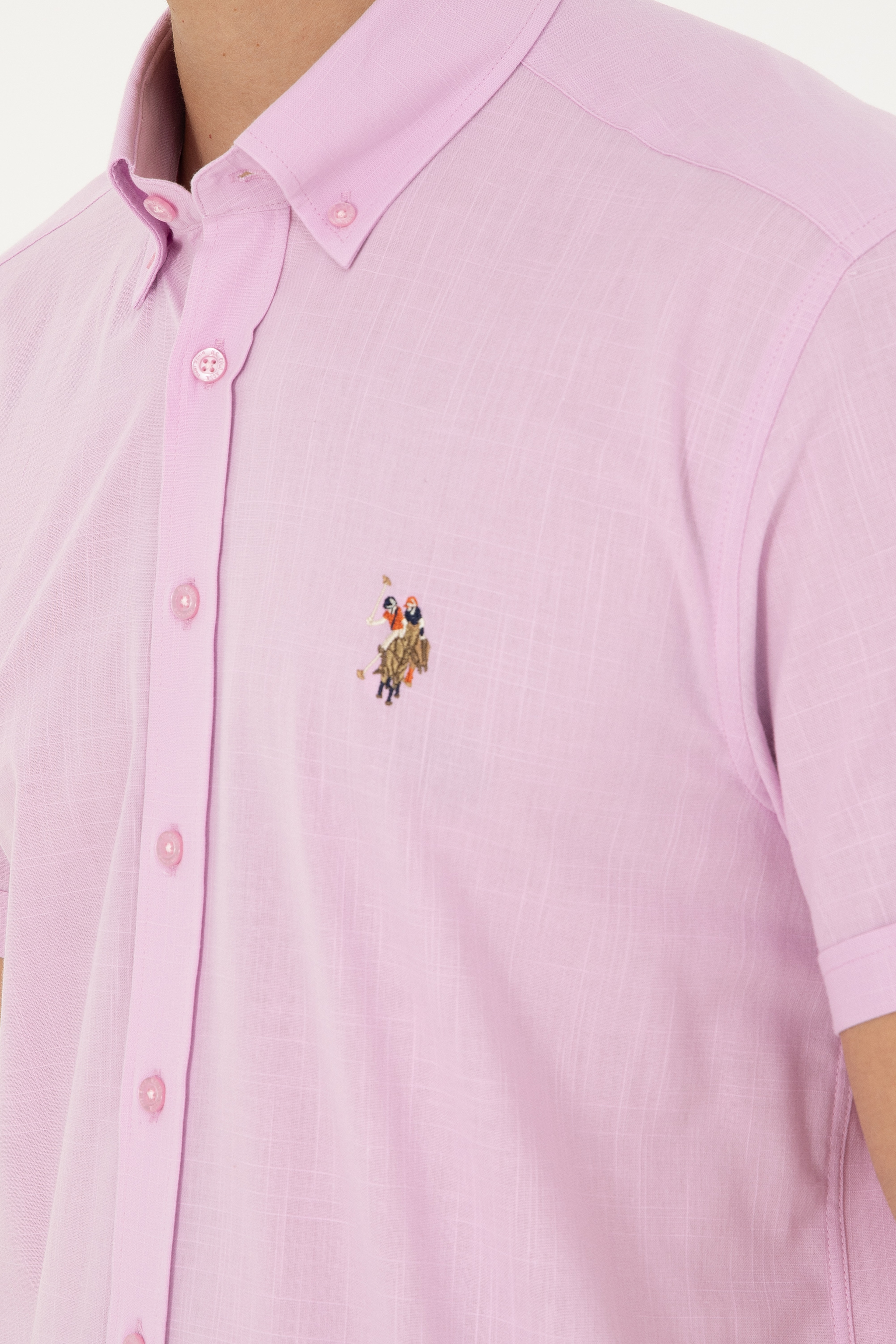 Erkek Pembe Kısa Kollu Gömlek - Image 7