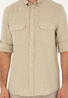Erkek Açık Haki Uzun Kollu Gömlek - 50283803017