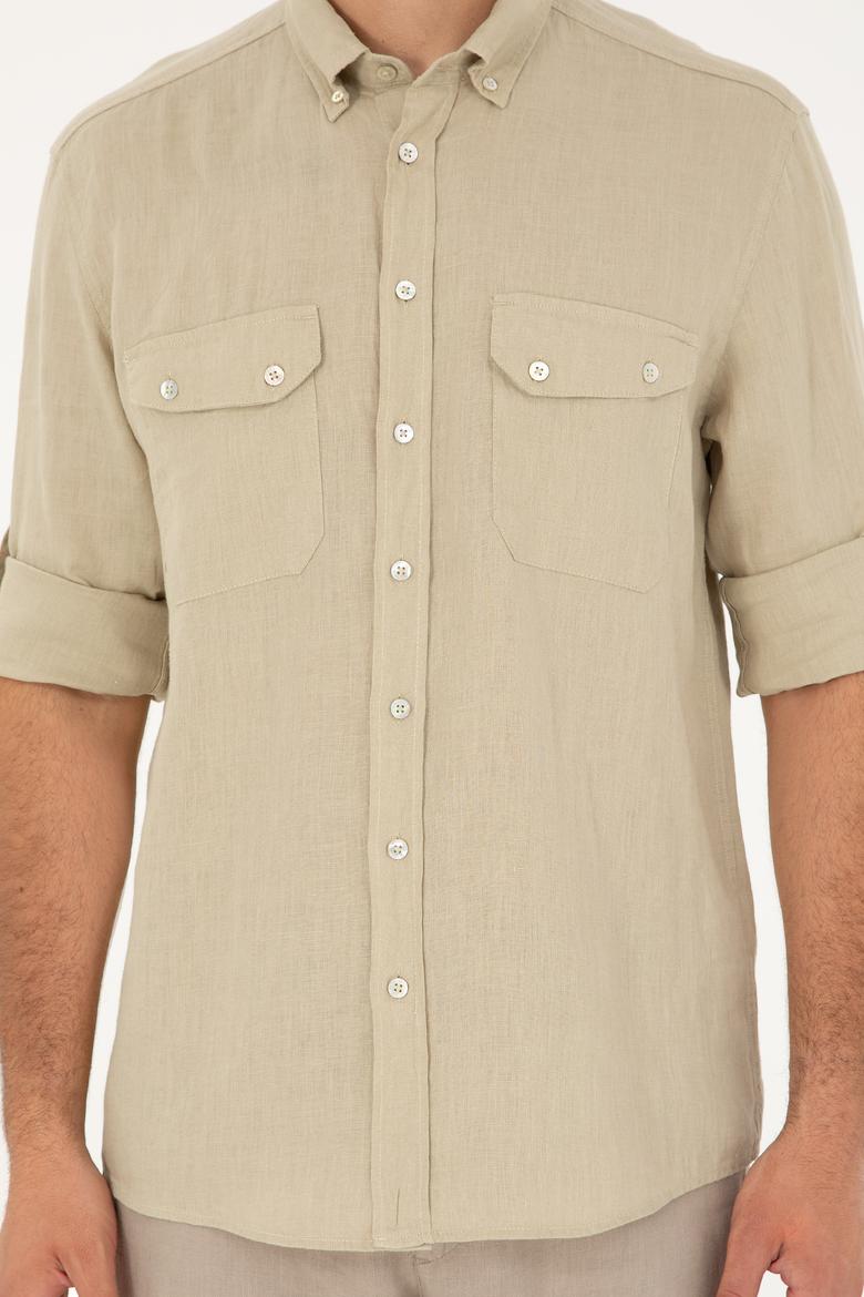 Erkek Açık Haki Uzun Kollu Gömlek - 50283803017