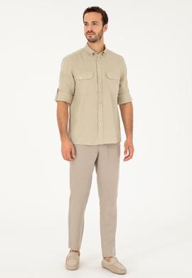 Erkek Açık Haki Uzun Kollu Gömlek - 50283803017