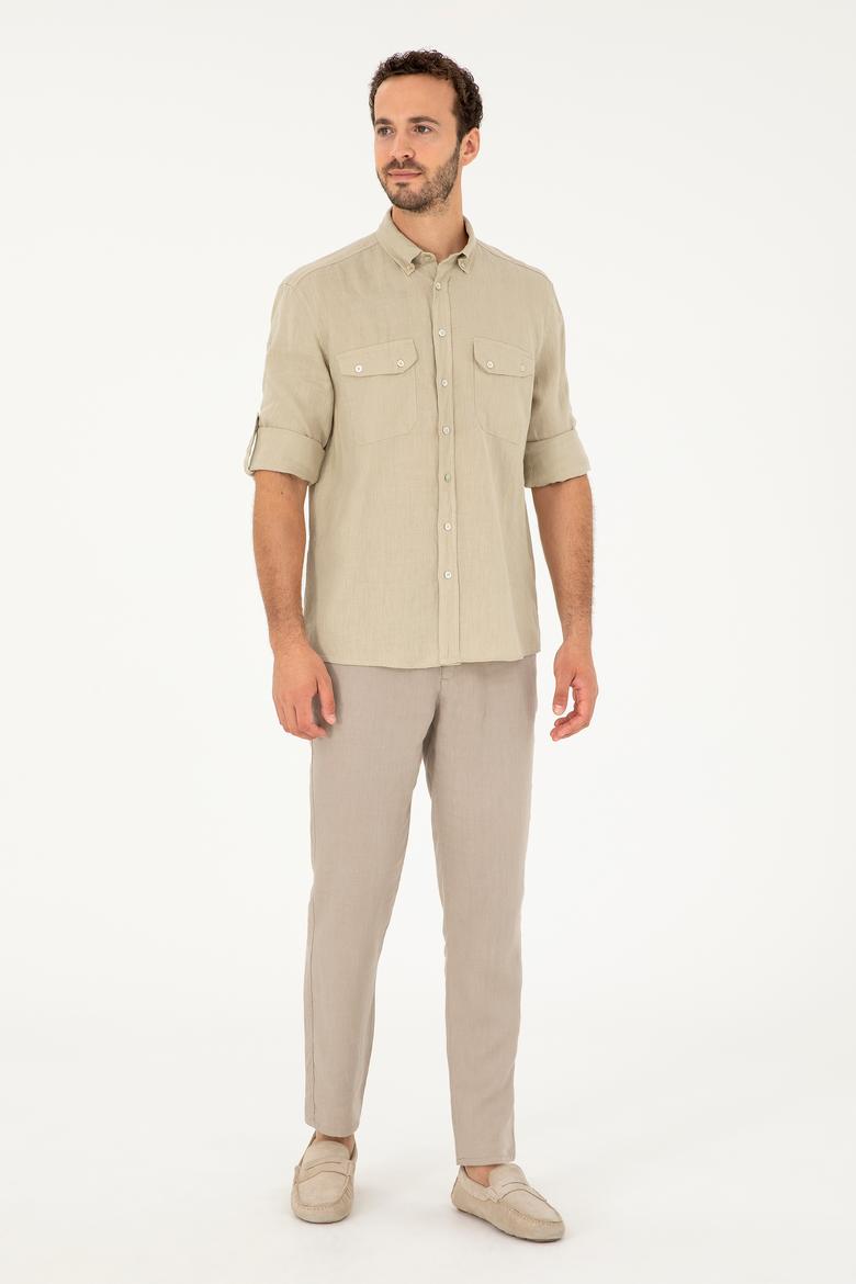 Erkek Açık Haki Uzun Kollu Gömlek - 50283803017