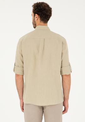 Erkek Açık Haki Uzun Kollu Gömlek - 50283803017