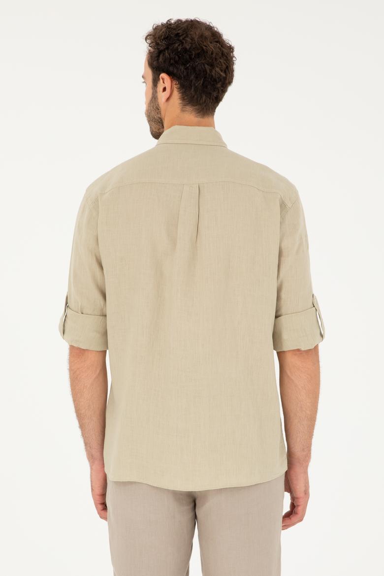 Erkek Açık Haki Uzun Kollu Gömlek - 50283803017