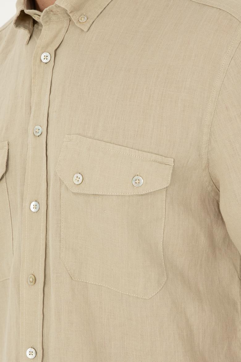 Erkek Açık Haki Uzun Kollu Gömlek - 50283803017