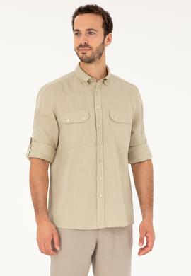 Erkek Açık Haki Uzun Kollu Gömlek - 50283803017