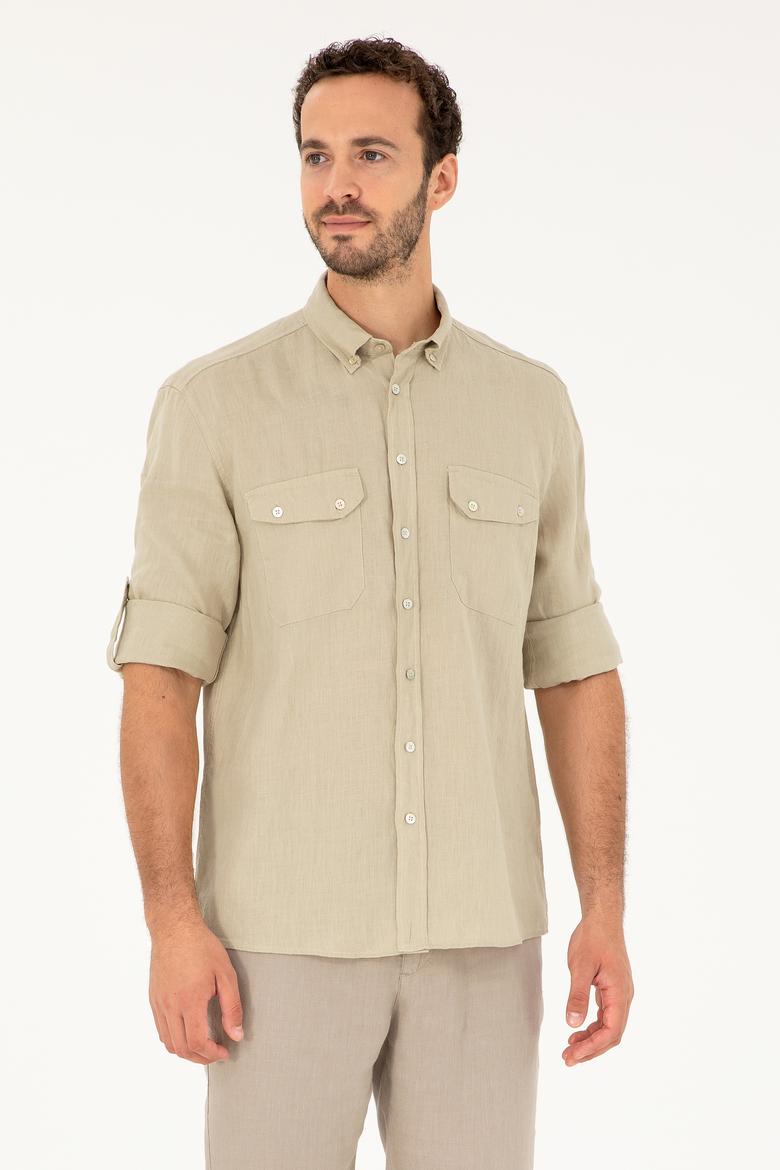 Erkek Açık Haki Uzun Kollu Gömlek - 50283803017