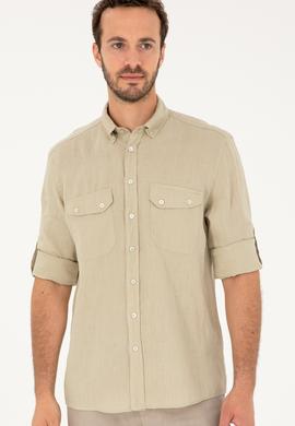 Erkek Açık Haki Uzun Kollu Gömlek - 50283803017