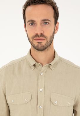 Erkek Açık Haki Uzun Kollu Gömlek - 50283803017