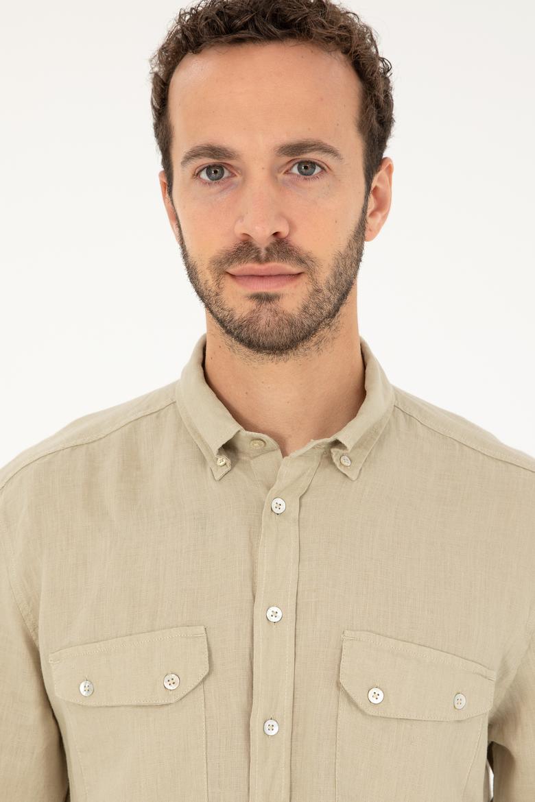 Erkek Açık Haki Uzun Kollu Gömlek - 50283803017