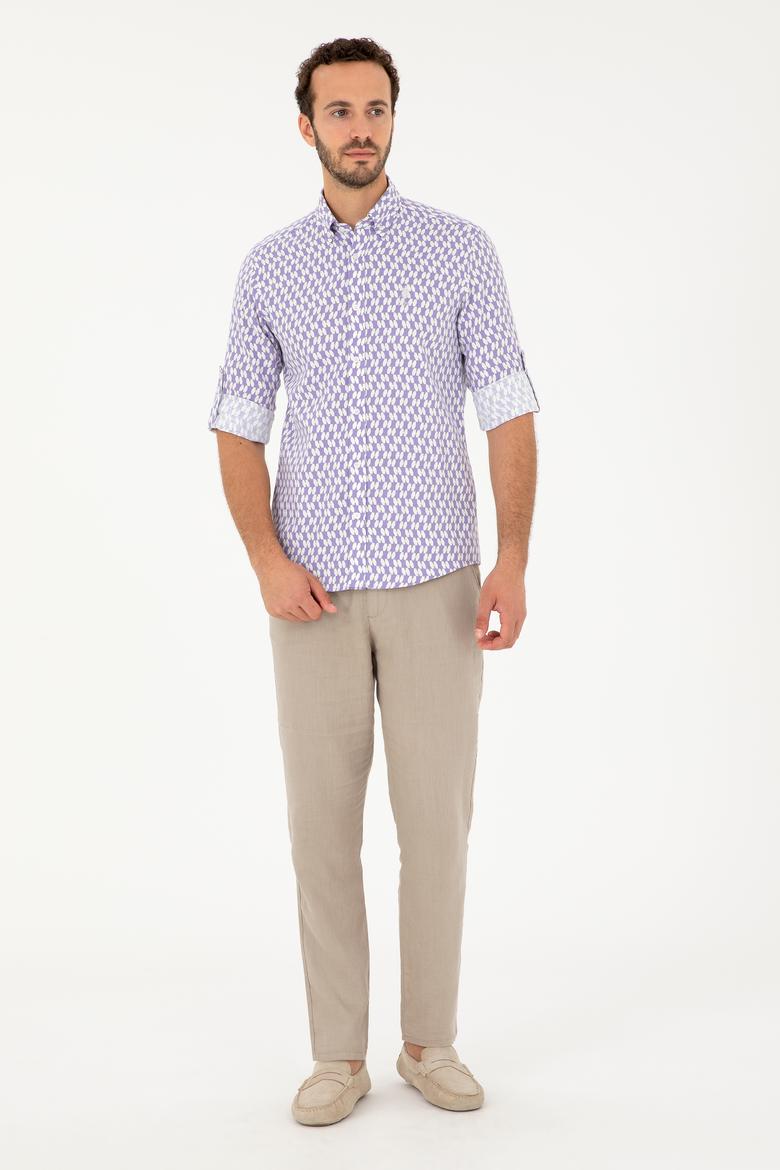 Erkek Lila Uzun Kollu Gömlek - 50283689008