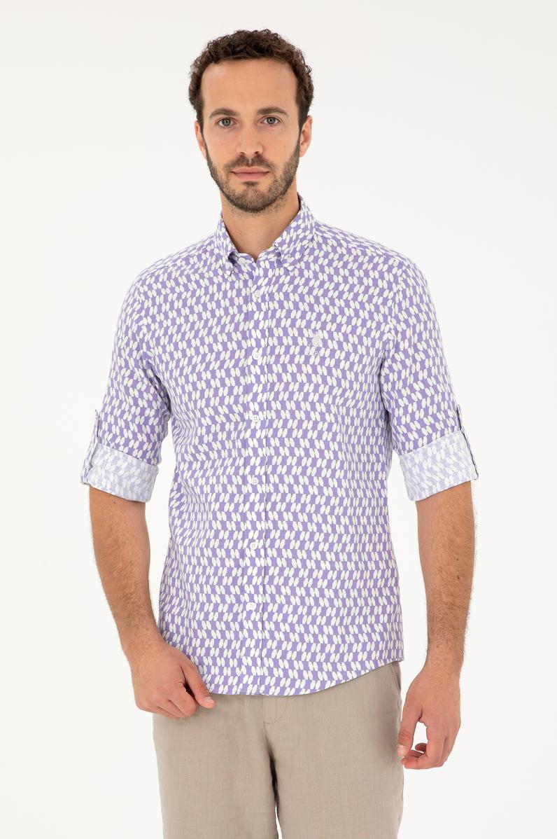 Erkek Lila Uzun Kollu Gömlek