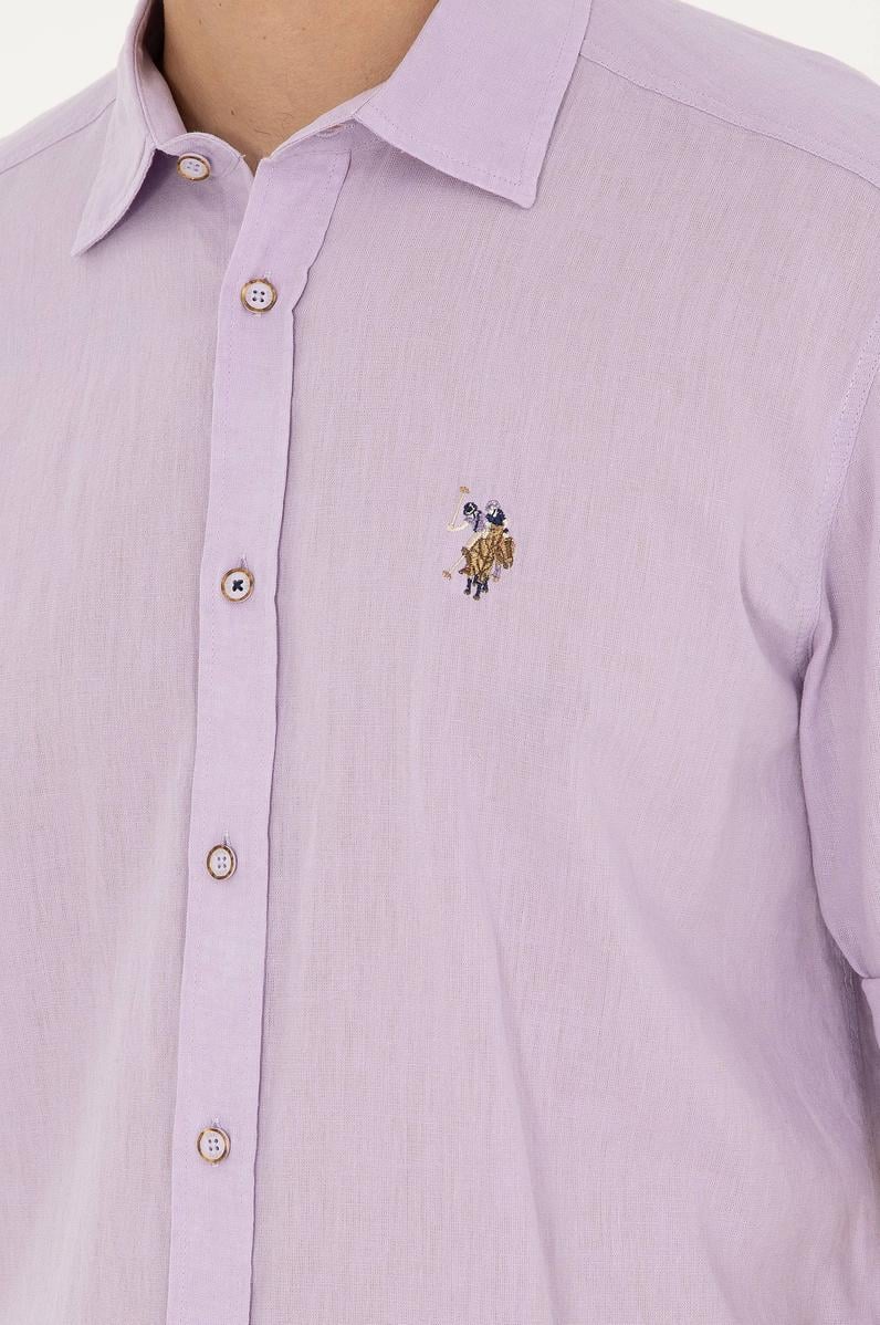 Erkek Lila Uzun Kollu Basic Gömlek
