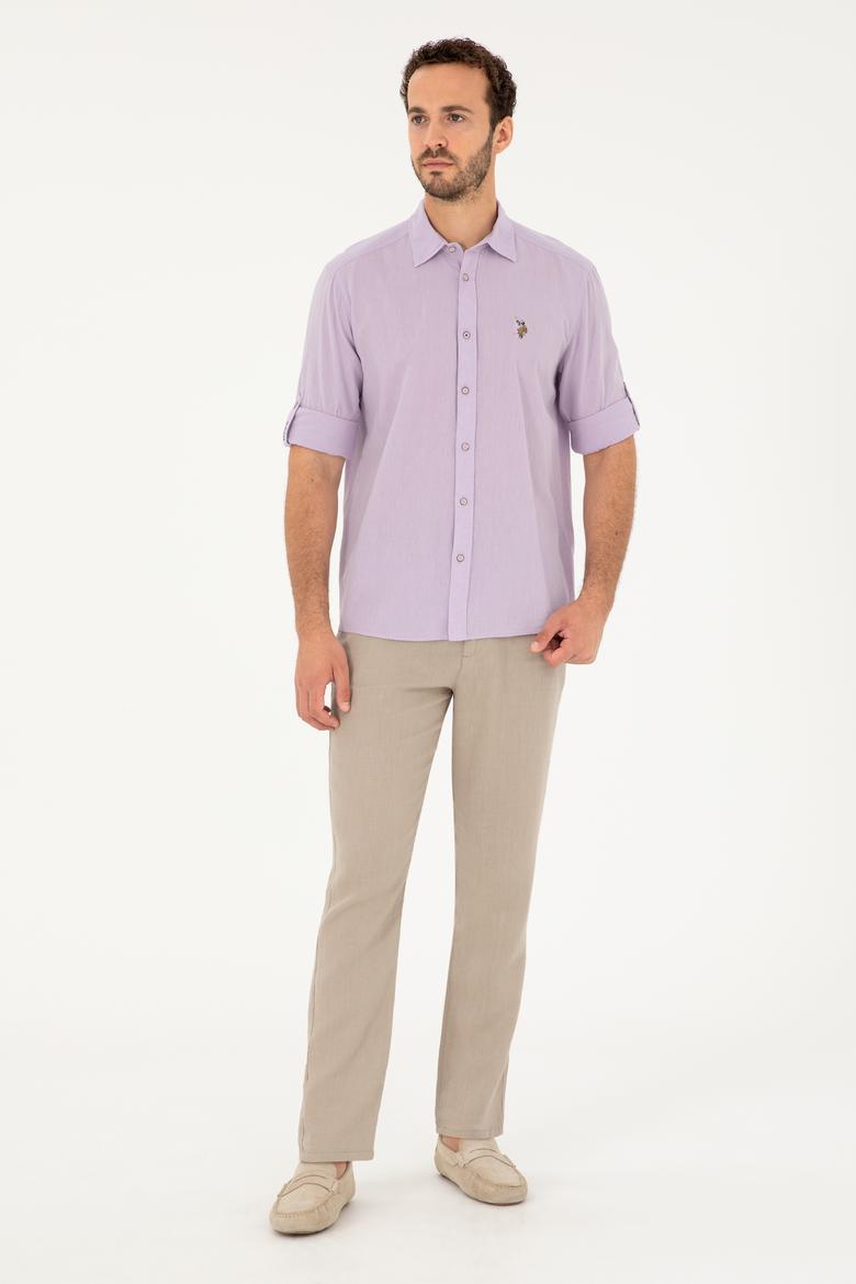 Erkek Lila Uzun Kollu Basic Gömlek - 50284297140