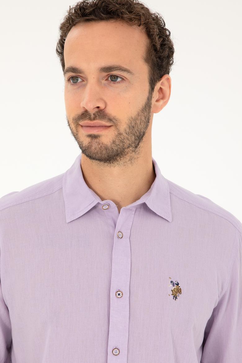 Erkek Lila Uzun Kollu Basic Gömlek - 50284297140