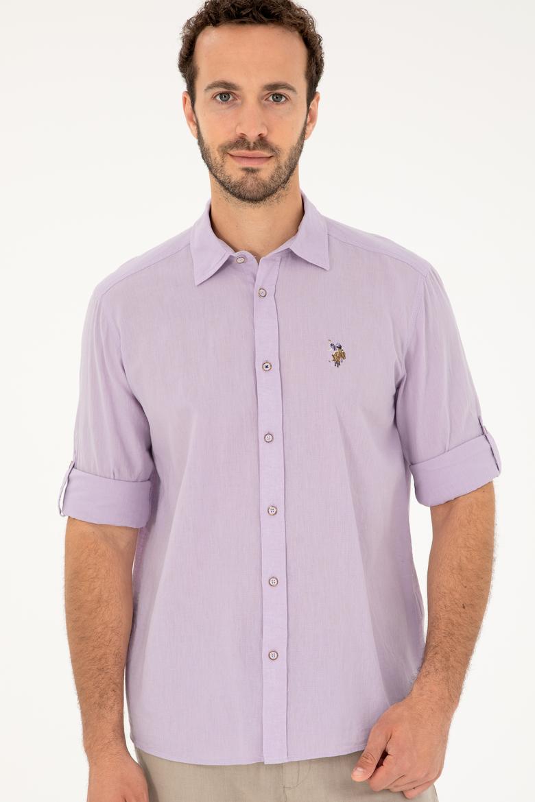 Erkek Lila Uzun Kollu Basic Gömlek - 50284297140