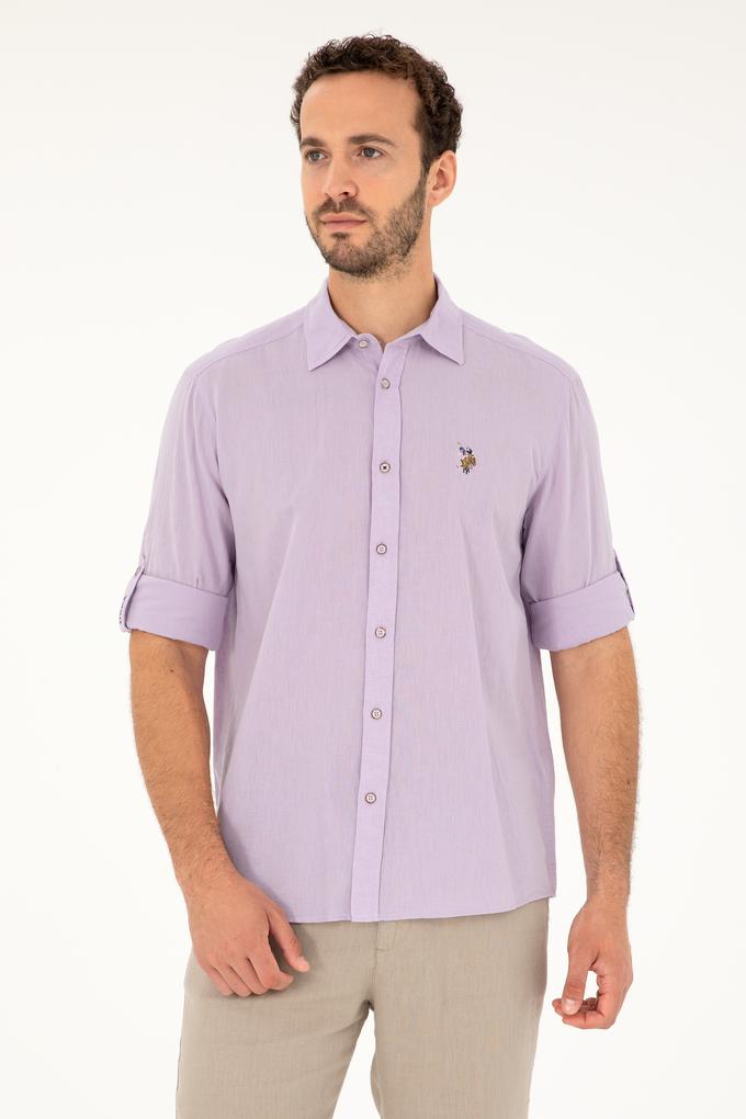 Erkek Lila Uzun Kollu Basic Gömlek