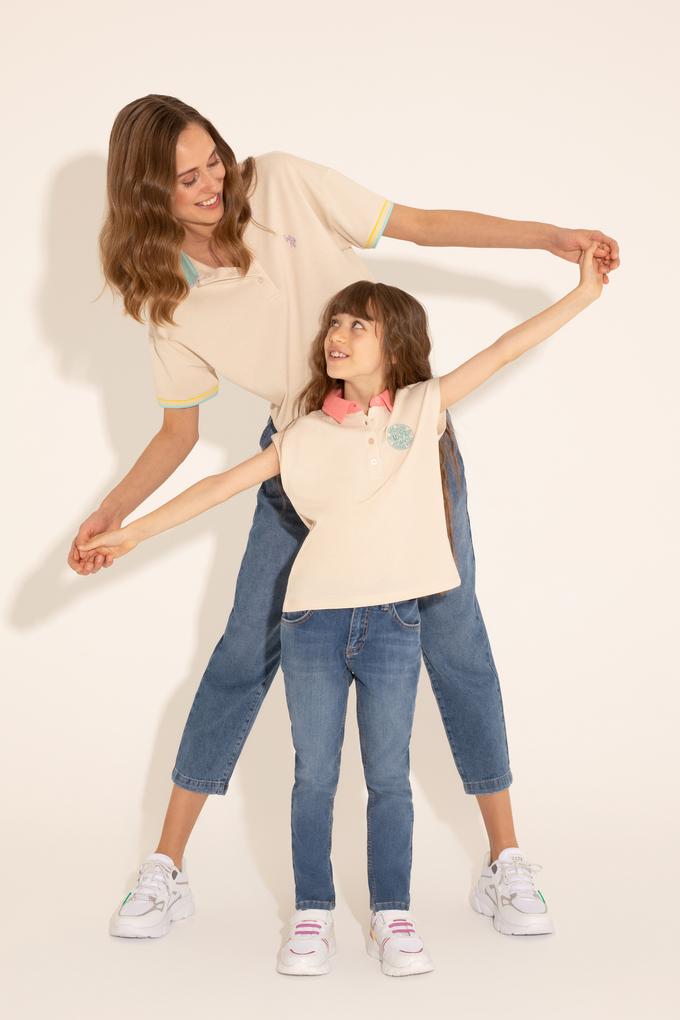 Kız Çocuk Krem Polo Yaka Tişört