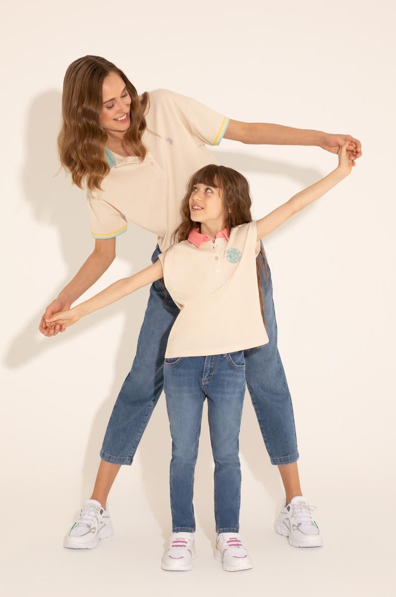 Kız Çocuk Krem Polo Yaka Tişört