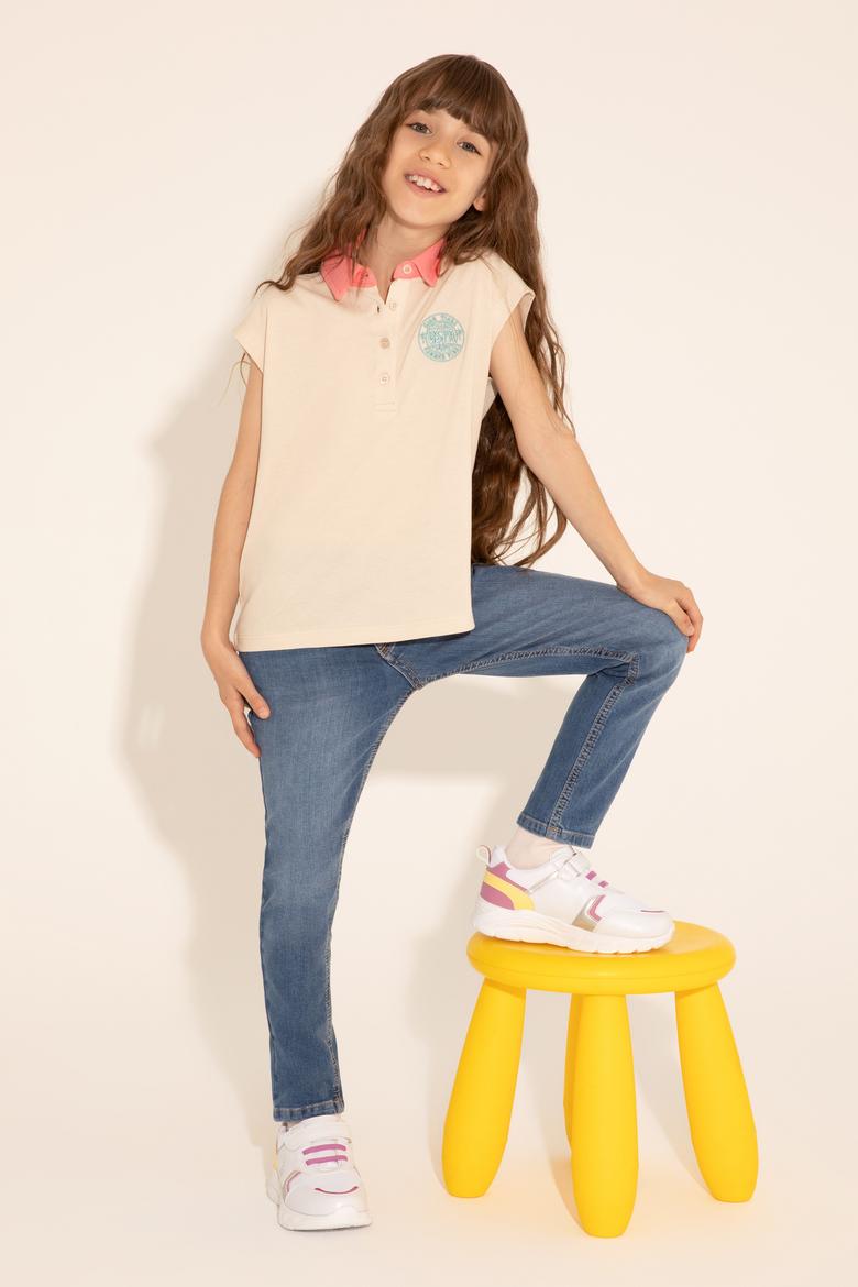 Kız Çocuk Krem Polo Yaka Tişört - 50288435033