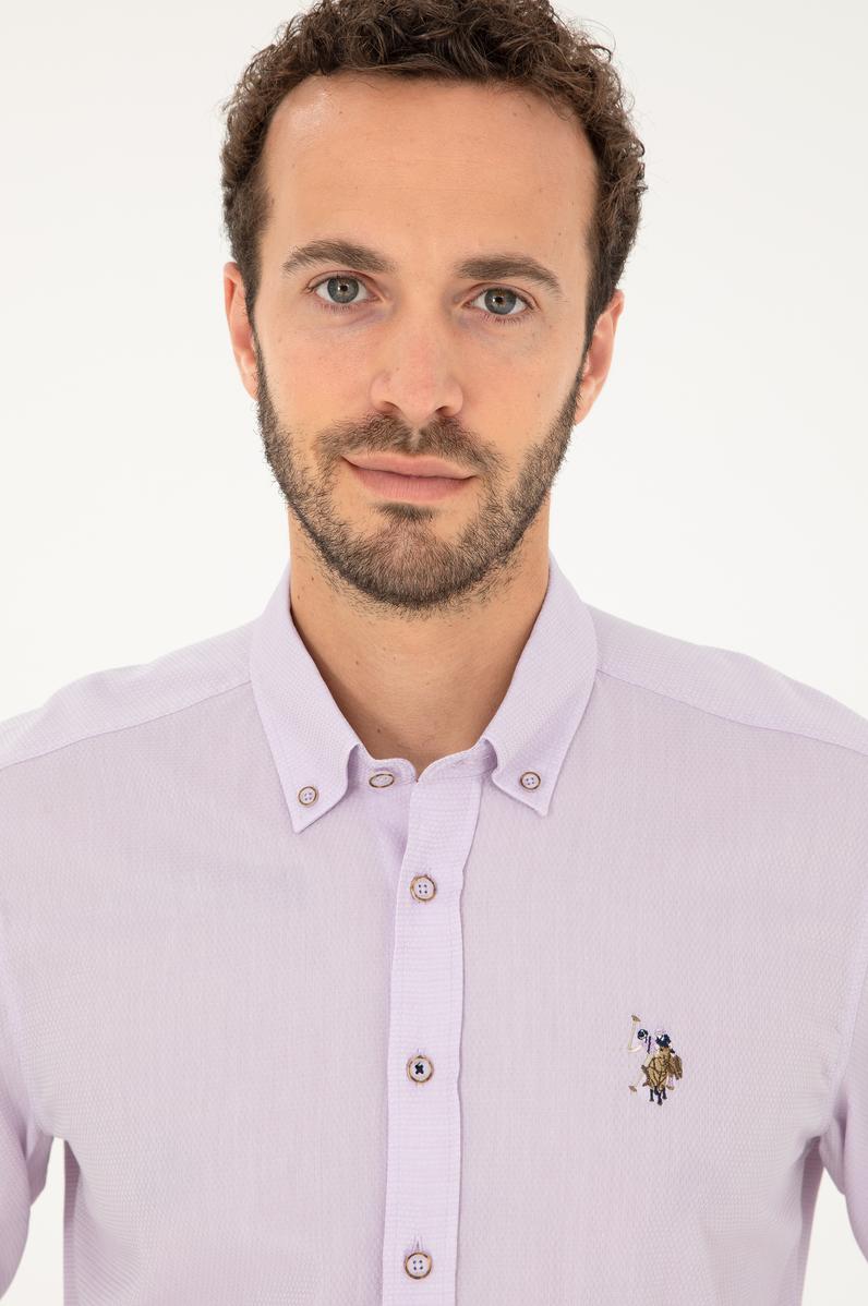 Erkek Lila Uzun Kollu Basic Gömlek