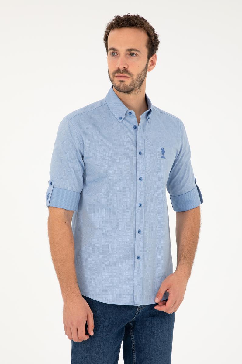 Erkek Saks Uzun Kollu Gömlek