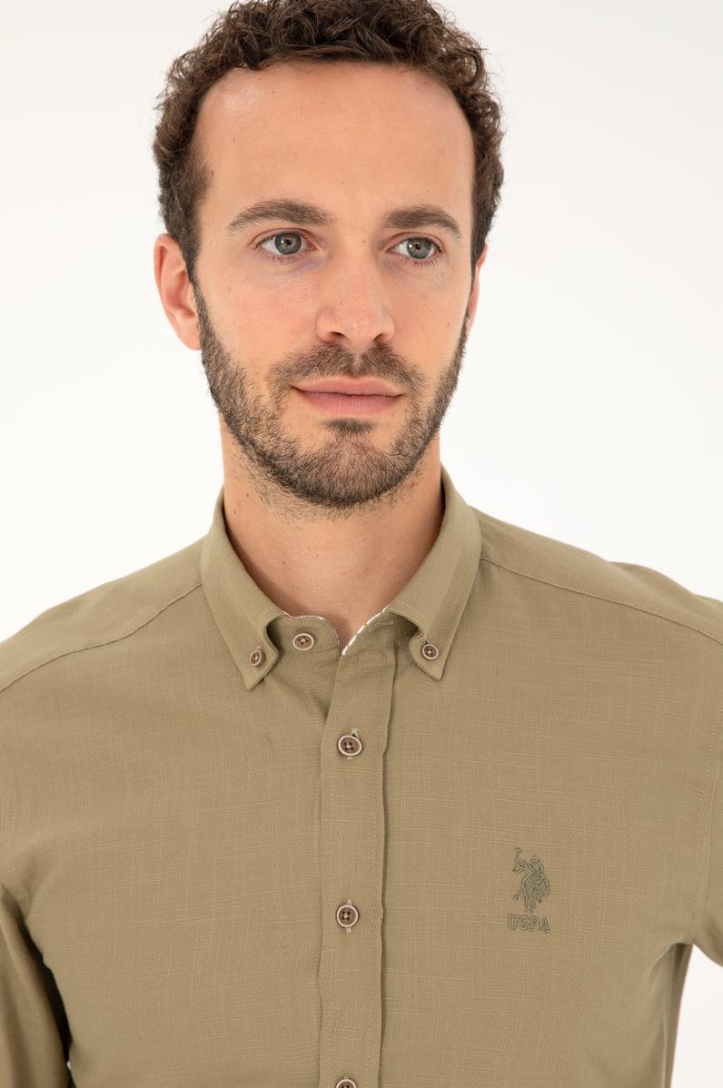 Erkek Haki Uzun Kollu Gömlek