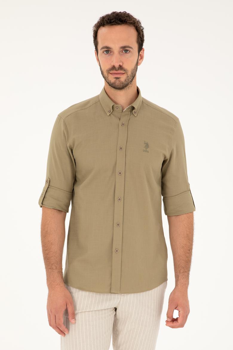 Erkek Haki Uzun Kollu Gömlek