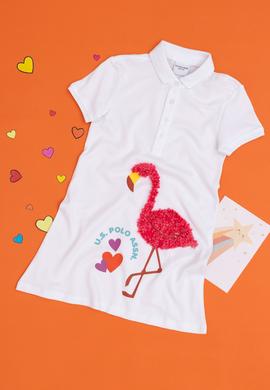 Kız Çocuk Beyaz Polo Yaka Kısa Kollu Örme Elbise - 50283331020