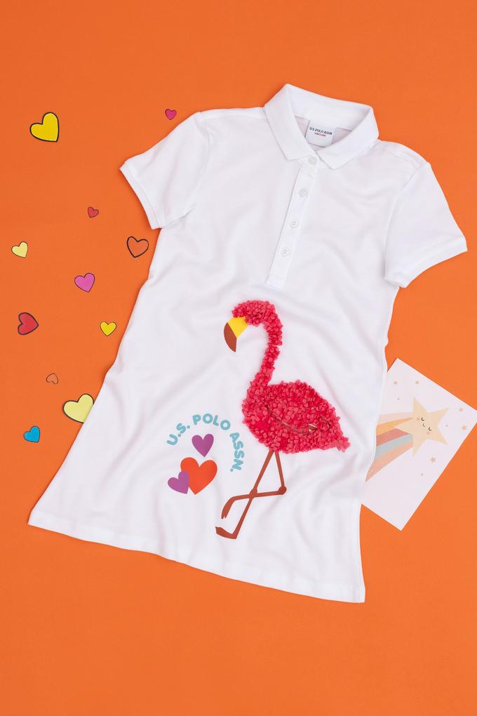 Kız Çocuk Beyaz Polo Yaka Kısa Kollu Örme Elbise