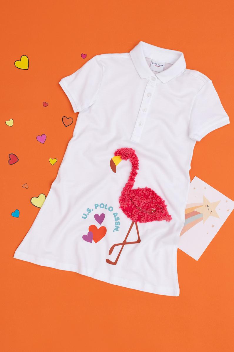 Kız Çocuk Beyaz Polo Yaka Kısa Kollu Örme Elbise