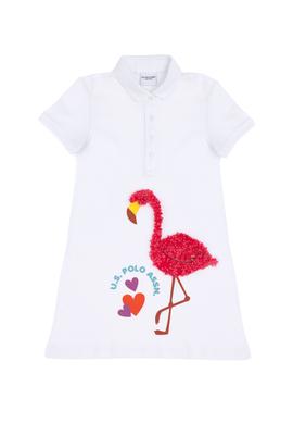 Kız Çocuk Beyaz Polo Yaka Kısa Kollu Örme Elbise - 50283331020