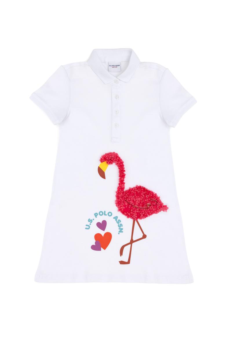 Kız Çocuk Beyaz Polo Yaka Kısa Kollu Örme Elbise - 50283331020
