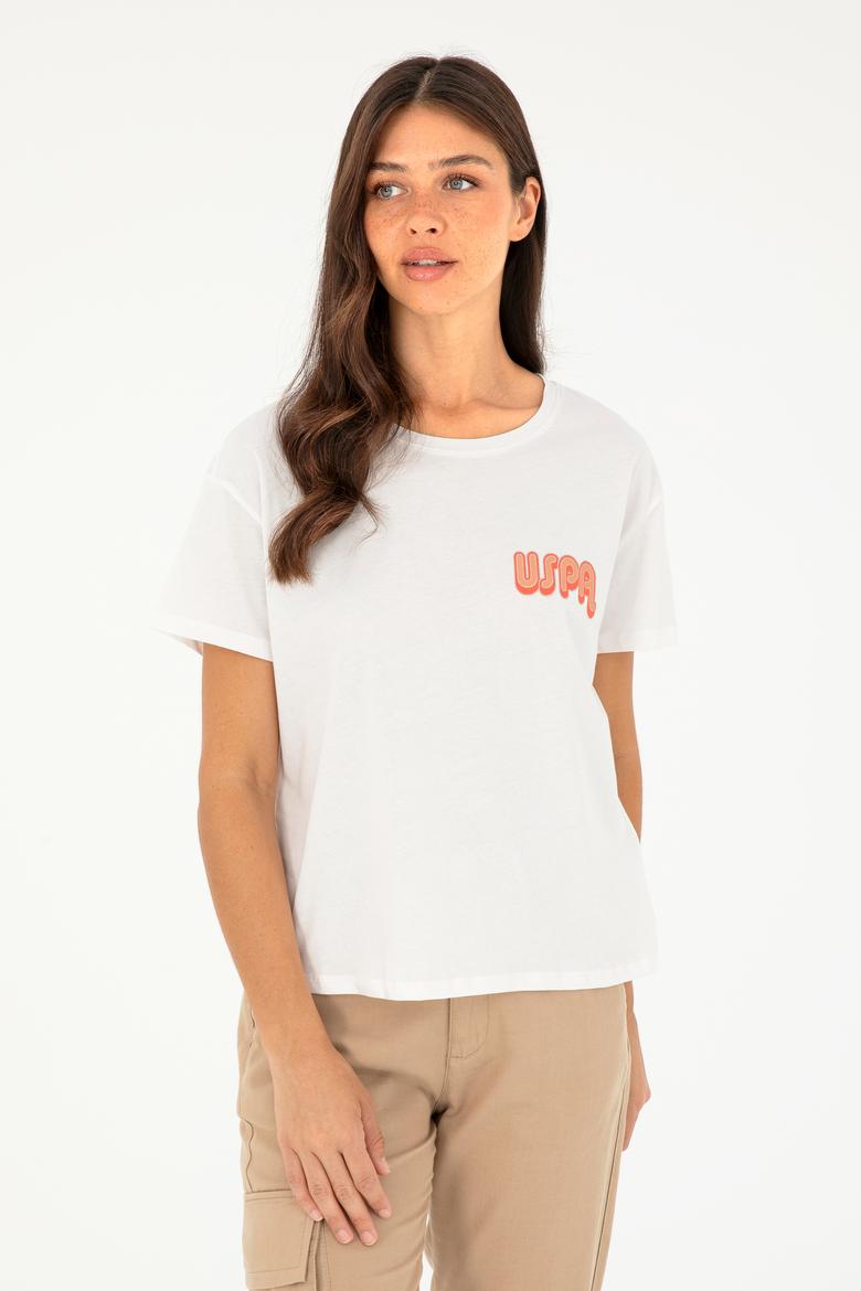 Kadın Ekru Bisiklet Yaka Tişört