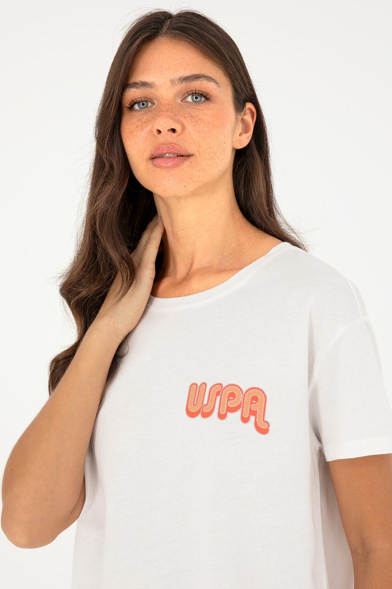 Kadın Ekru Bisiklet Yaka Tişört - 50286050029