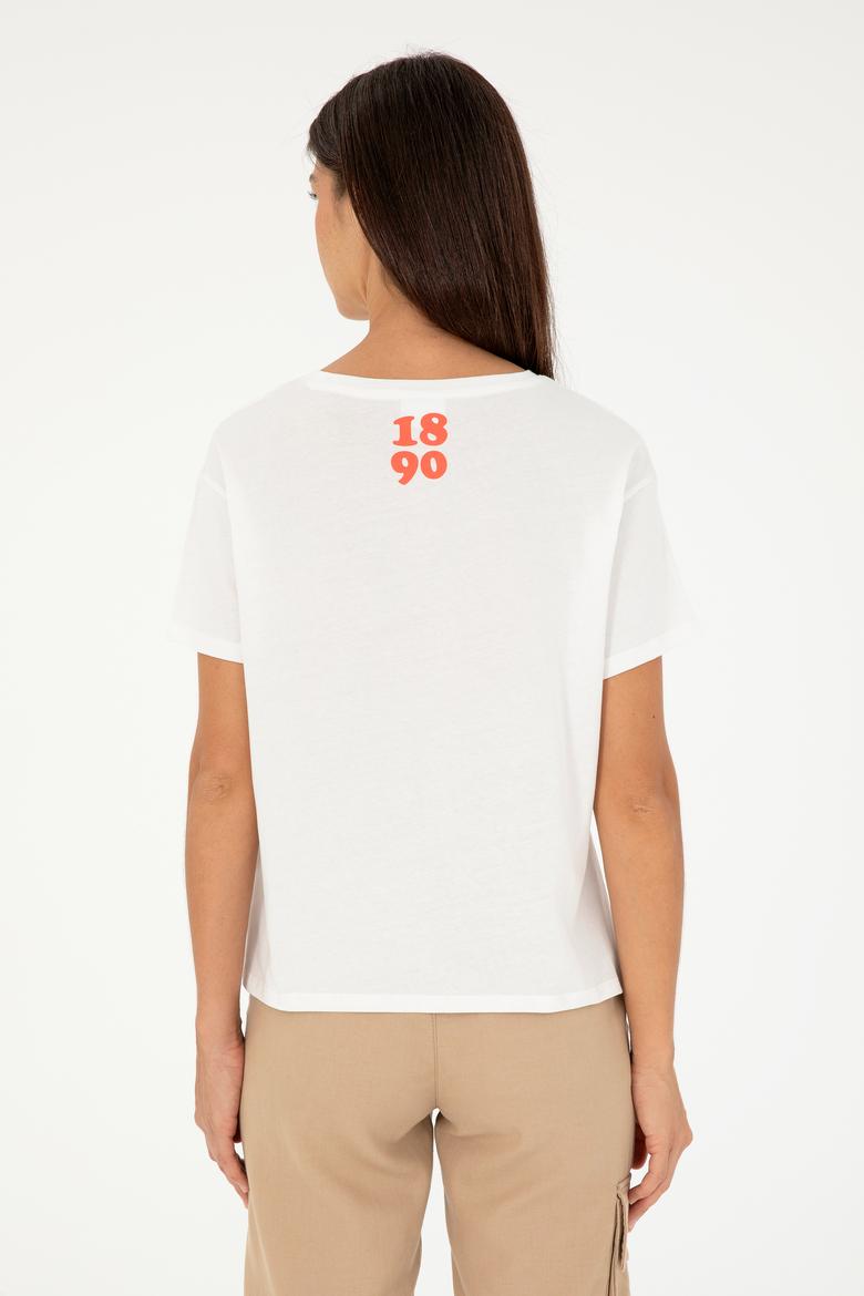 Kadın Ekru Bisiklet Yaka Tişört - 50286050029