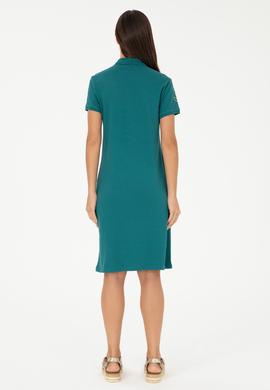 Kadın Koyu Yeşil Polo Yaka Mini Boy Örme Elbise - 50280069097