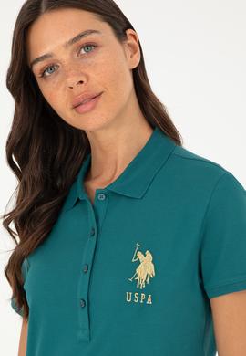 Kadın Koyu Yeşil Polo Yaka Mini Boy Örme Elbise - 50280069097