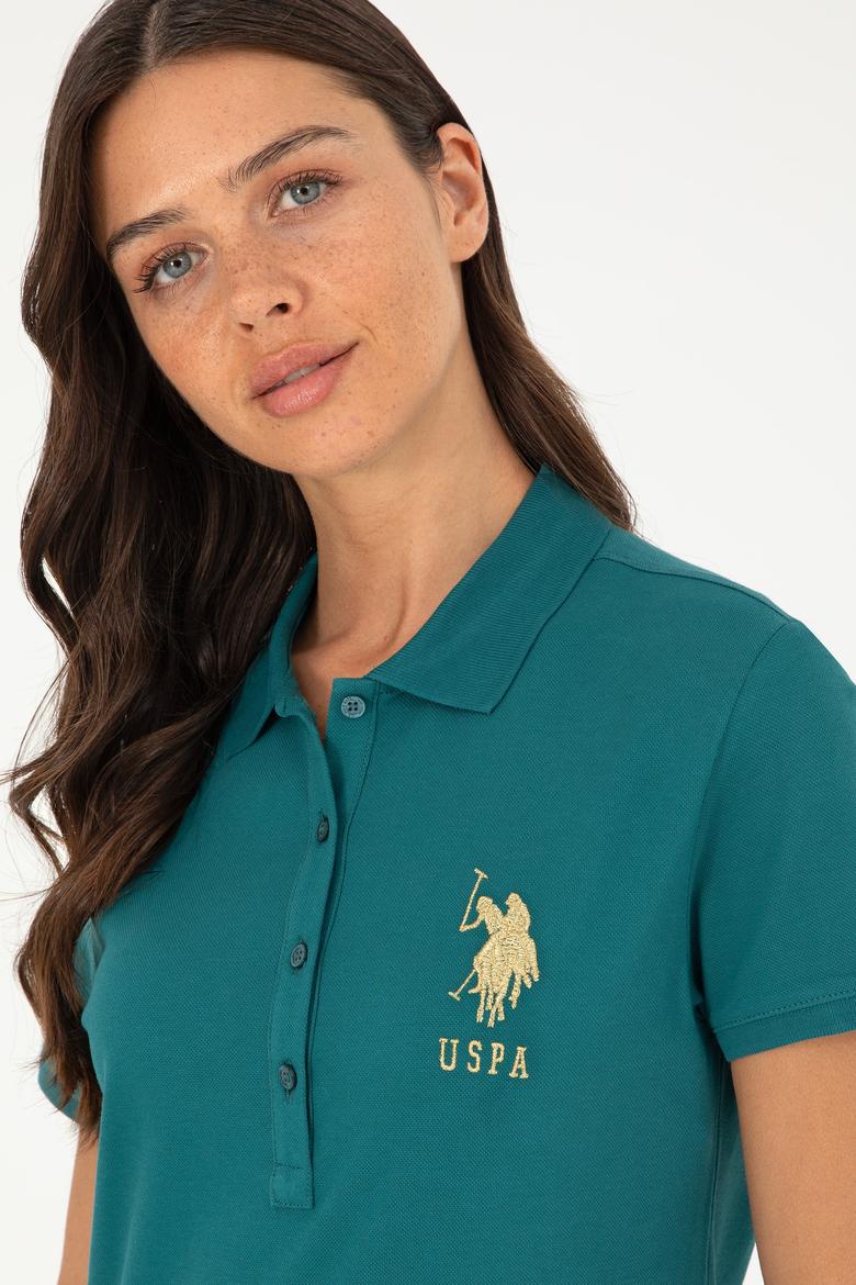 Kadın Koyu Yeşil Polo Yaka Mini Boy Örme Elbise - 50280069097