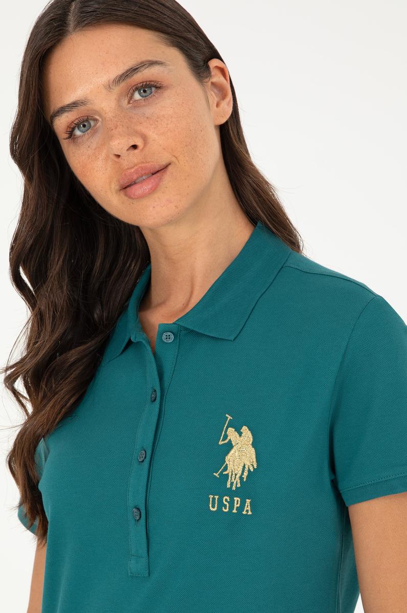 Kadın Koyu Yeşil Polo Yaka Mini Boy Örme Elbise