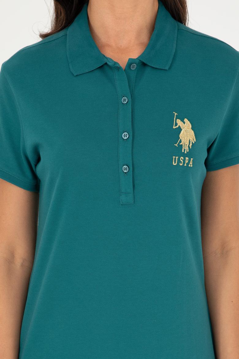 Kadın Koyu Yeşil Polo Yaka Mini Boy Örme Elbise - 50280069097