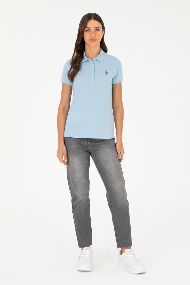 Kadın Açık Mavi Polo Yaka Tişört - 50280067063
