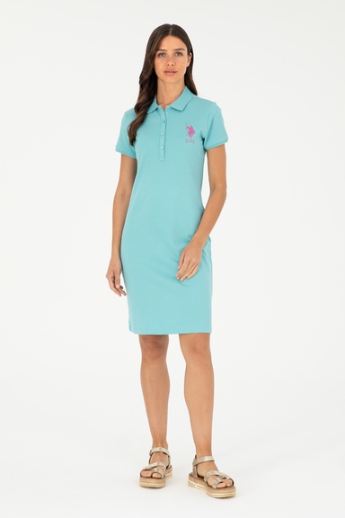Kadın Mint Polo Yaka Mini Boy Örme Elbise