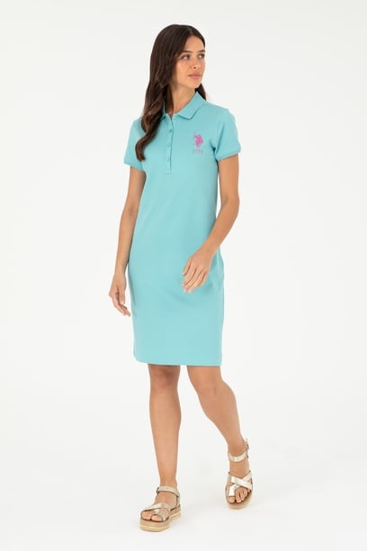 Kadın Mint Polo Yaka Mini Boy Örme Elbise