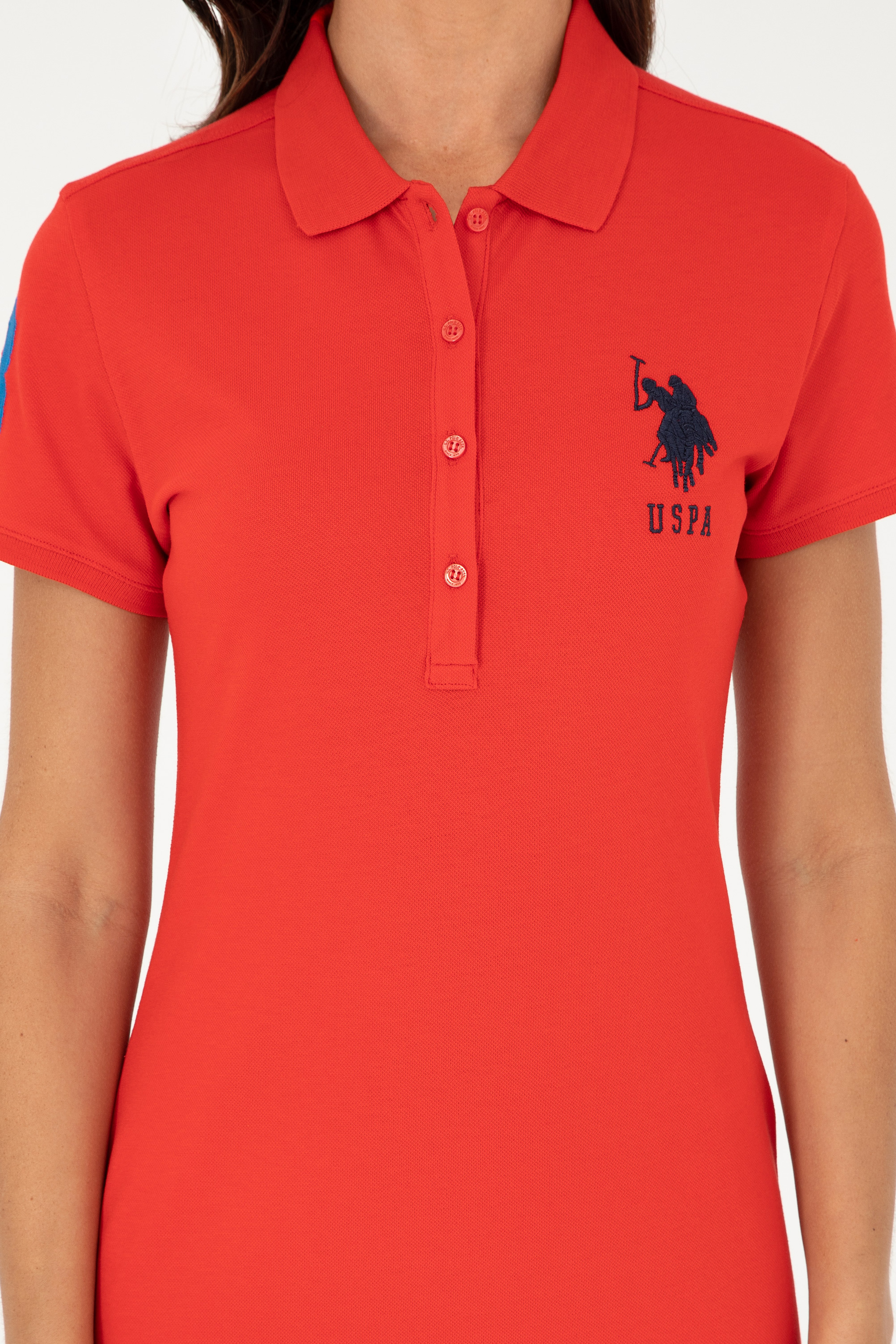 Kadın Kırmızı Polo Yaka Mini Boy Örme Elbise - Image 5