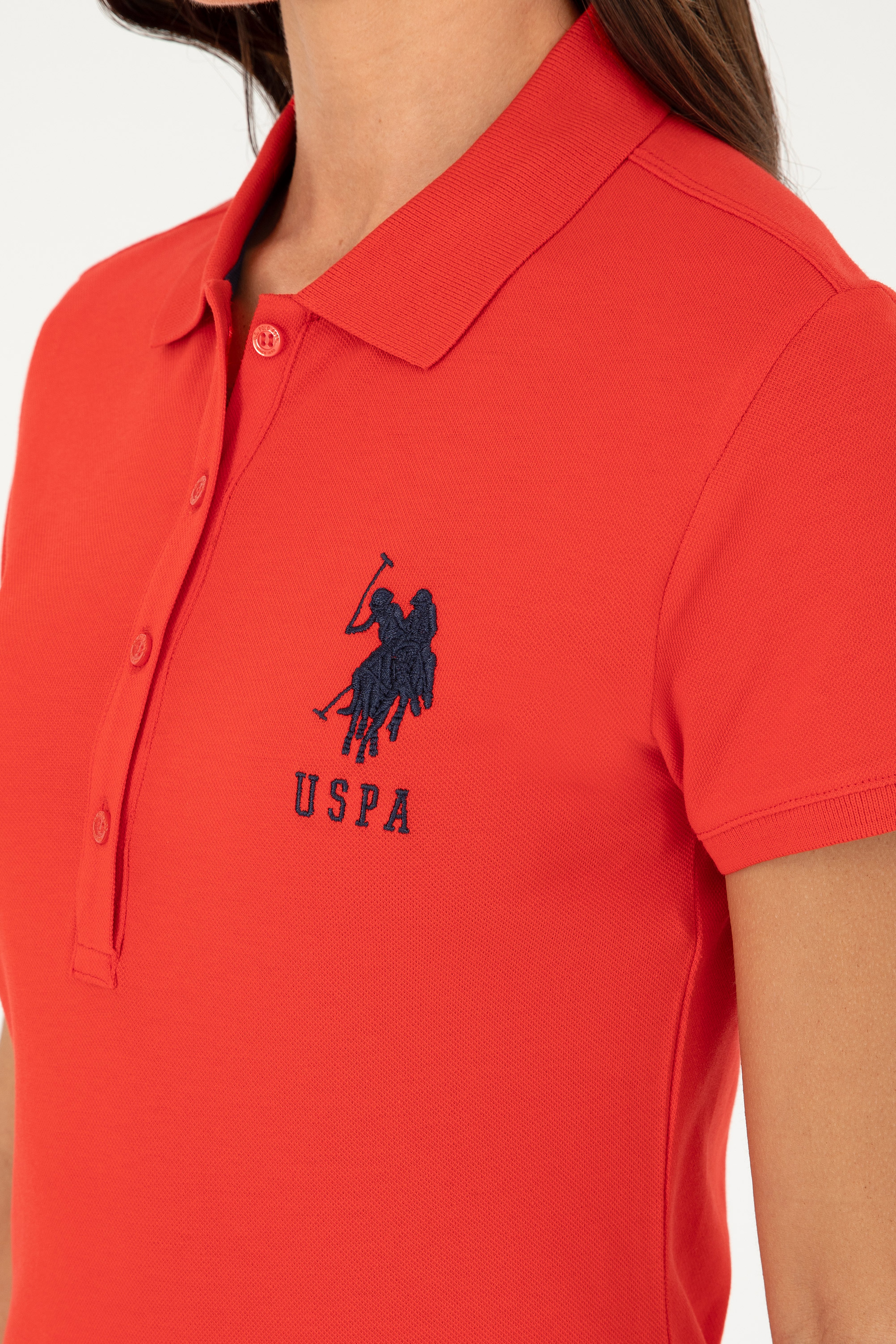 Kadın Kırmızı Polo Yaka Mini Boy Örme Elbise - Image 6