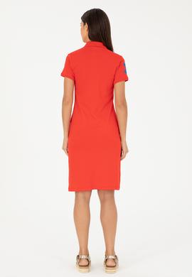 Kadın Kırmızı Polo Yaka Mini Boy Örme Elbise - 50280064073