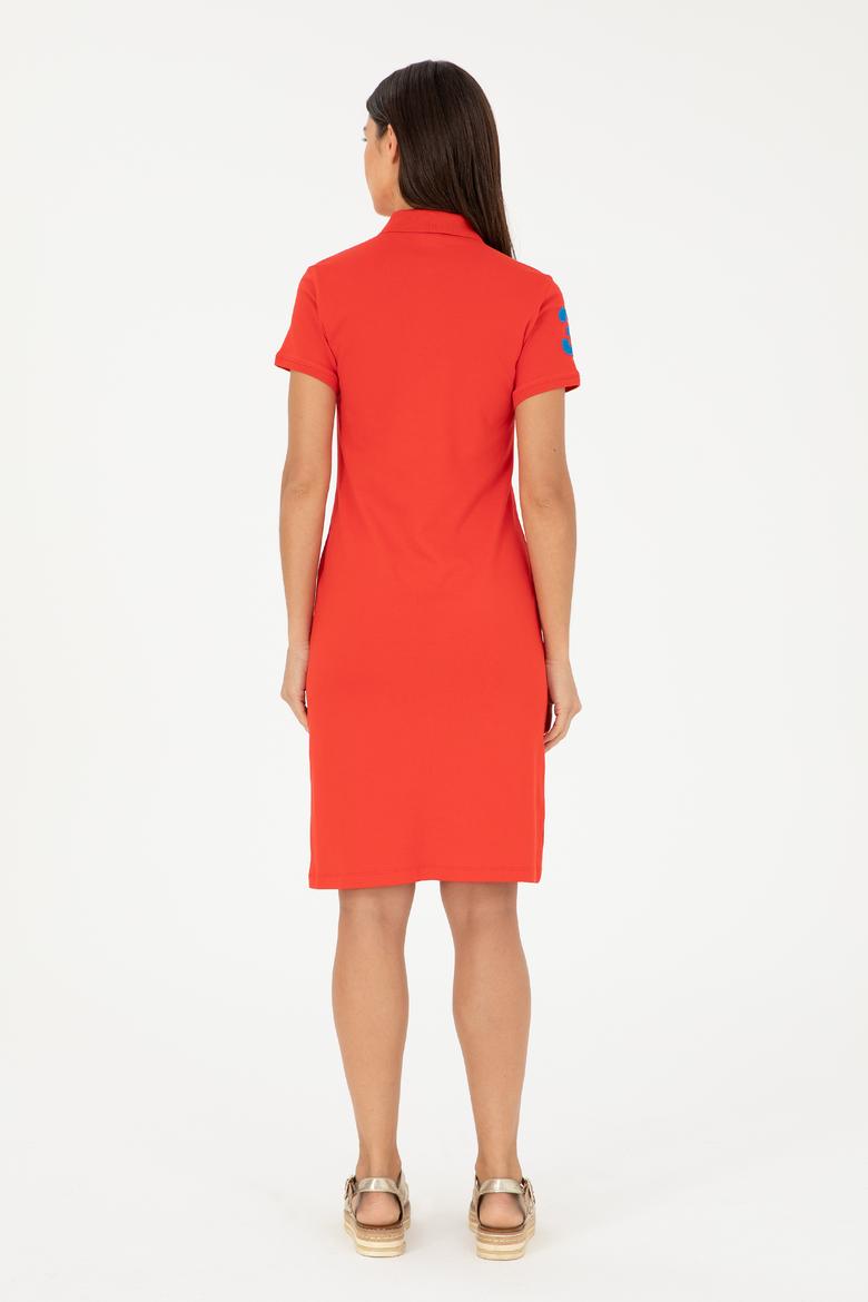 Kadın Kırmızı Polo Yaka Mini Boy Örme Elbise - 50280064073