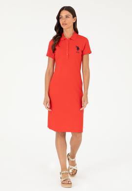 Kadın Kırmızı Polo Yaka Mini Boy Örme Elbise - 50280064073