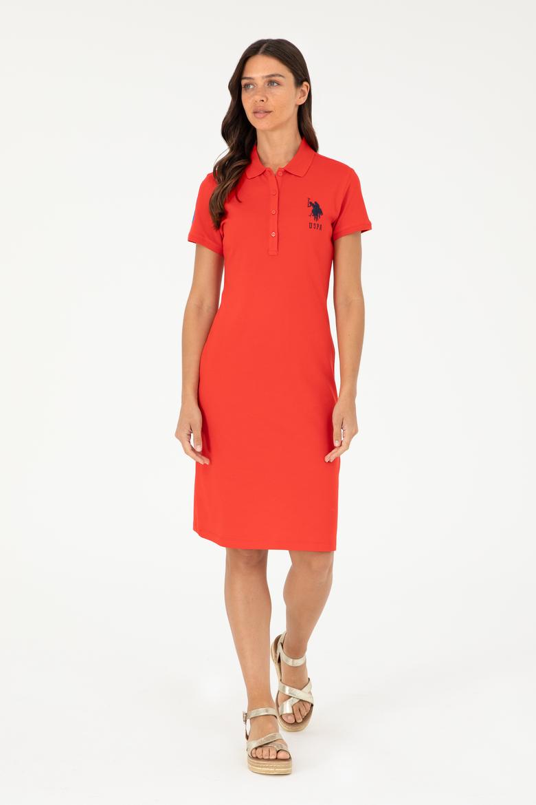Kadın Kırmızı Polo Yaka Mini Boy Örme Elbise